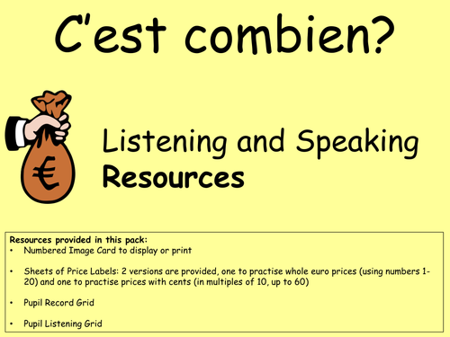 C'est combien Listening and Speaking - KS2 activities and resources for asking for and giving prices