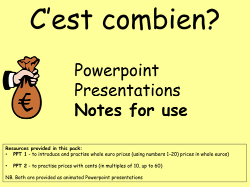C'est combien Powerpoint Presentations - KS2 introduction to prices in euros
