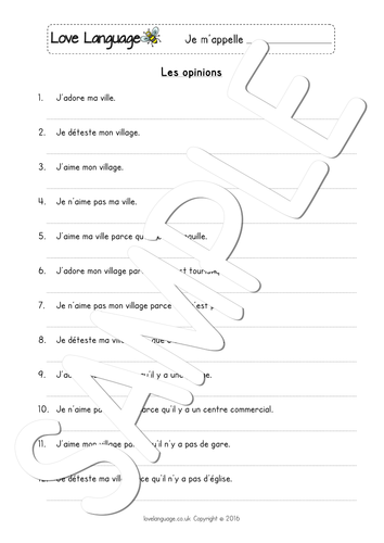 French Local Community - Simple opinions on where I live - basic translation worksheet