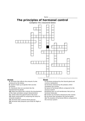 GCSE Biology crosswords NEW specification Chapter 11: Hormonal coordination. Lessons 1-5