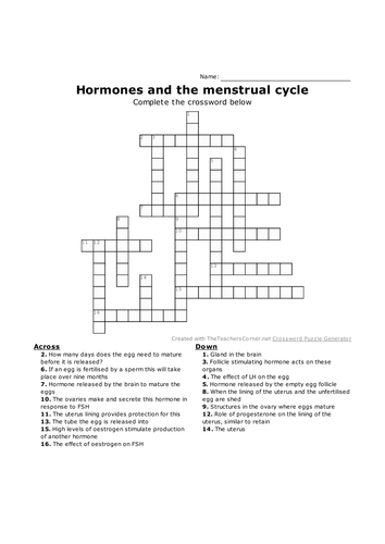 GCSE Biology crosswords NEW specification Chapter 11: Hormonal coordination. Lessons 6-10