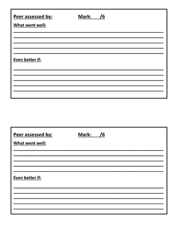 Extended response question - peer assessment sheet