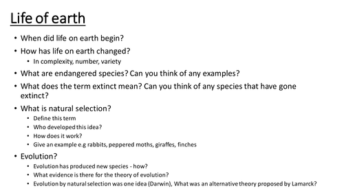 Life on Earth project - (Evolution and Natural Selection)