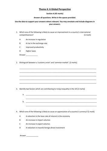 Theme 4 Edexcel practice short questions