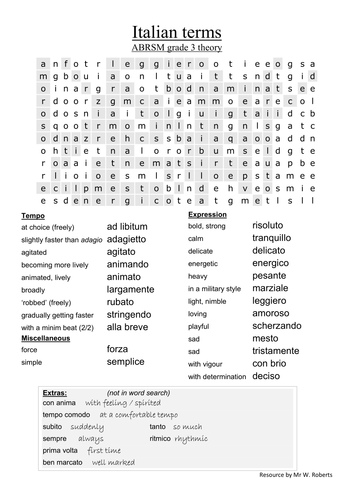 Musical Terms Printable Musical Terms Printable