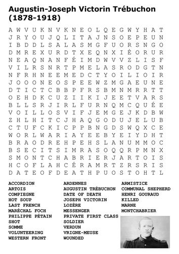 Augustin Trébuchon Last French Soldier Killed in WW1 Word Search
