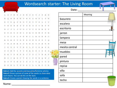 Spanish The Living Room Keyword Wordsearch Crossword Anagrams Keyword Starters Homework Cover