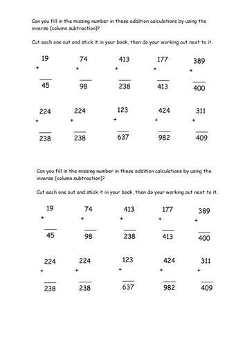 Column Subtraction Mastery Year 3 