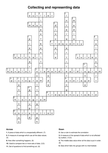 Collecting and representing data vocabulary crossword