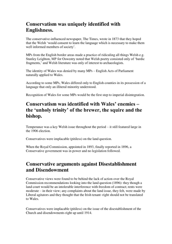 A Level History:The Growth of Welsh National Consciousness: The Fall of the Conservatives
