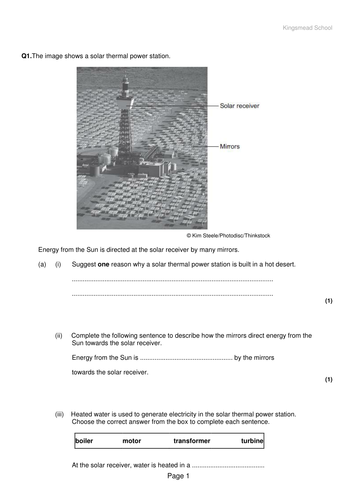 Alternative methods for generating electricity (based on AQA P1) Revision Questions