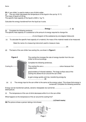 Transfer of thermal energy revision