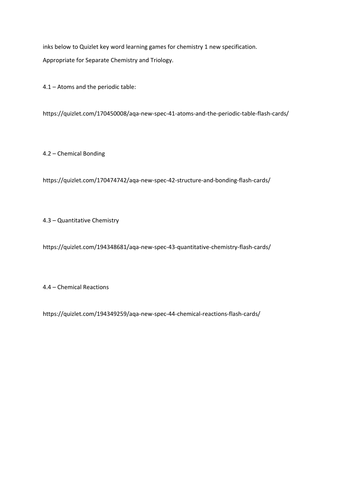 AQA New Spec Chemistry 1 Quizlet Resources