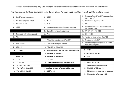 Codebreaker Activity - Factors, Multiples, Squares, Primes