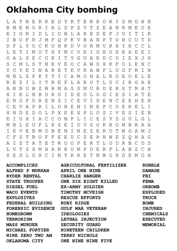 The Oklahoma City Bombing Word Search
