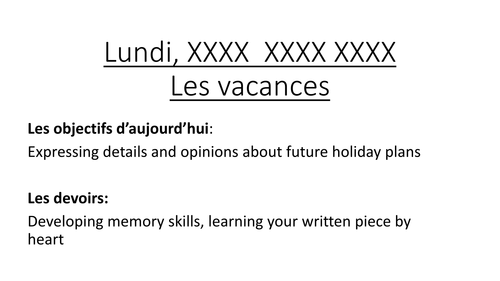 Future Holiday Plans starter