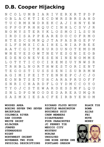 DB Cooper Hijacking Word Search