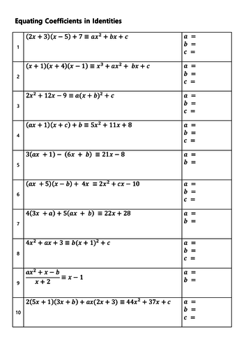 Equating Coefficients in Identities by mrsmorgan1 - Teaching Resources ...