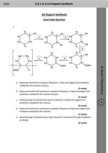 AQA AS and Year One Chemistry Organic Synthesis Routes and Mechanism Practice Exam-Style Questions