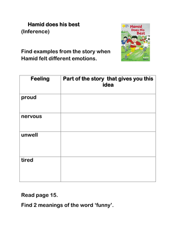 Hamid does his best Oxford Reading tree Reading Activity Expected Standard KS1 gold level