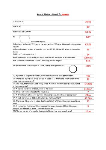 Mental Maths Test