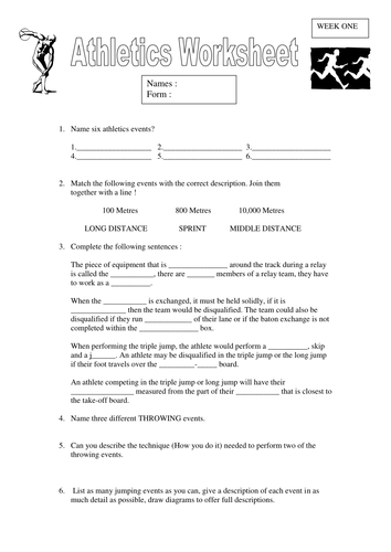 Athletics - non doer / non participant worksheet
