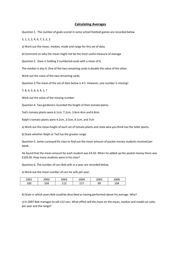 Averages and Cumulative Frequency - Complete Unit of Work