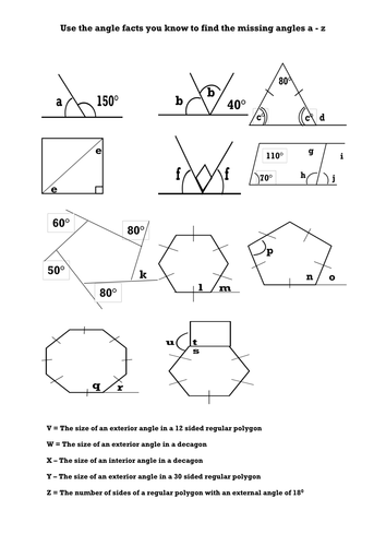 Missing Interior and Exterior angles in Polygons