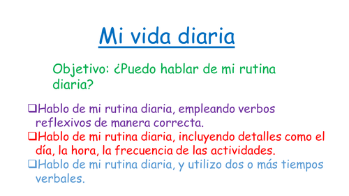 Mi vida diaria - My daily routine Lesson powerpoint