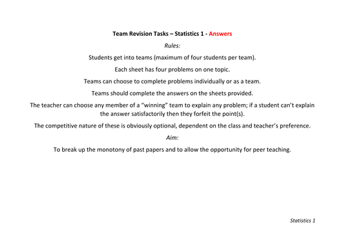 Team Revision Tasks - Statistics 1 (Edexcel)