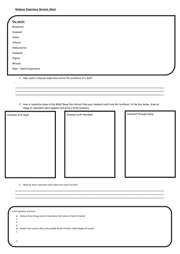 Religious Experience A3 Revision Sheet GCSE Edexcel  B