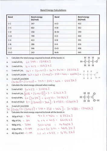 GCSE Chemistry Bond Energy Calculations Teaching Resources