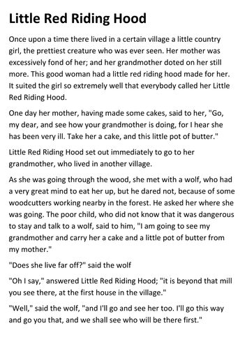 Little Red Riding Hood Story Handout Teaching Resources