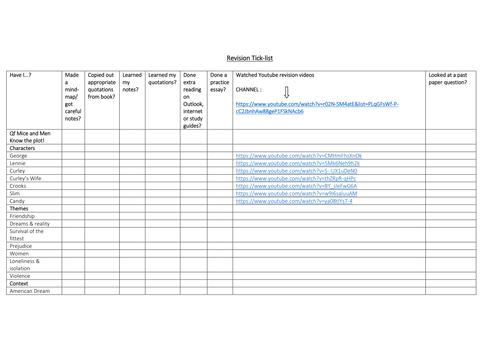 Revision Checker Literature and Language - Of Mice and Men and An Inspector Calls