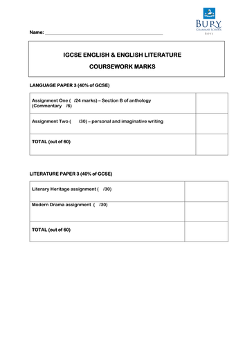 edexcel igcse english literature coursework examples