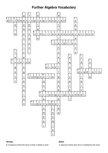 algebra crossword puzzle