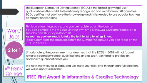 ECDL No longer counts - students without a qualification?  BTEC ICT is the answer!