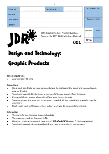 2017 AQA Graphics: Self Assembly Decorations for a Special Event (3X Exam Papers)