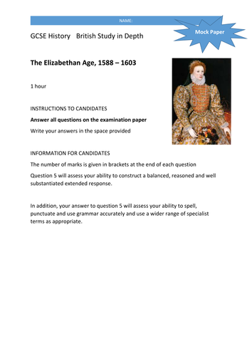 Elizabethan Age Eduqas/WJEC 9-1 Mock Exam Paper