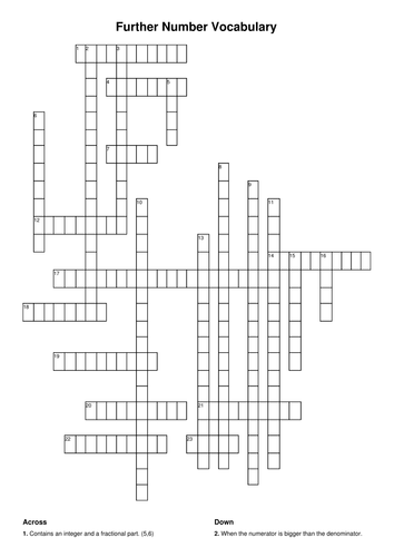 Further Number Vocabulary Crossword and Word Search