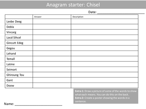 10 Design Technology Tools 2 Anagram Sheets GCSE Keyword Starters Wordsearch Cover Lesson Homework