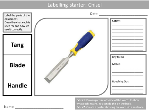 10 Design Technology Tools Labellers 2 KS3 GCSE Keyword Starters Labelling Cover Lesson Homework
