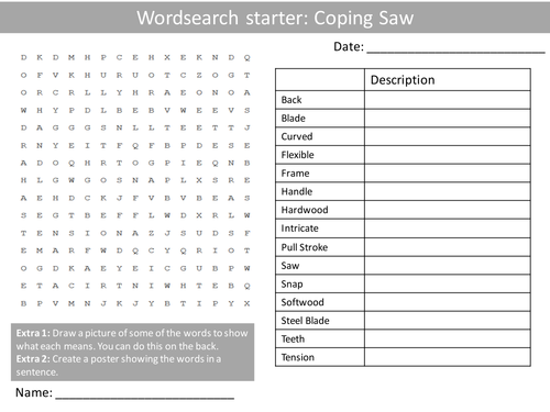 50 Tool Equipment Starters Design Technology Wordsearch Crossword Anagram Alphabet Keyword