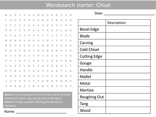 50 Tool Equipment Starters 2 Design Technology Wordsearch Crossword Anagram Alphabet Keyword