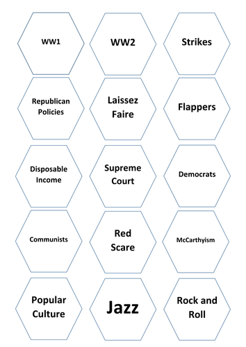 America 1920-1973 Key Word Hexagons