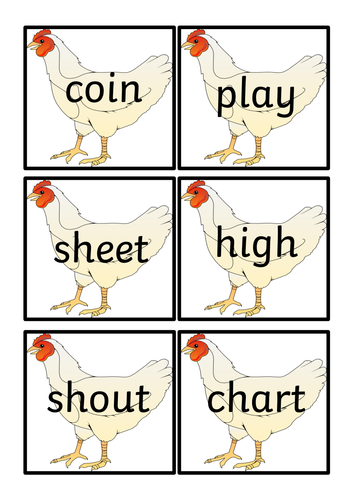 Rubber chicken phonics game year 1 including ay ee igh oo ou oy air aw oi ir air ai
