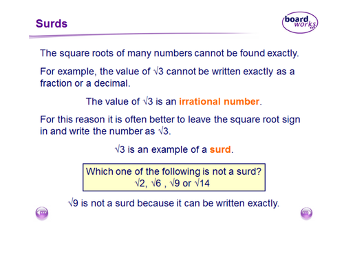 Surds recap and exam questions (AQA)