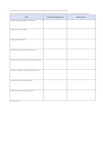 SPAG Reasoning - Conjunctions - Coordinating or Subordinating