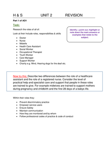 New specification Revision tasks Unit 2 AO1