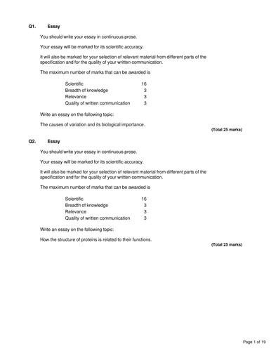 aqa a level biology 25 mark essay